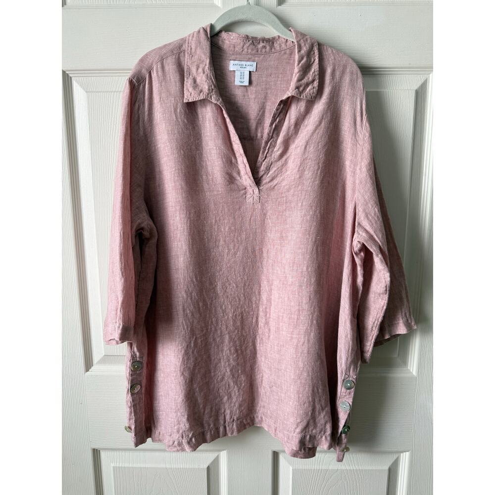 Antibes Blanc pink linen top size 1X w buttons
